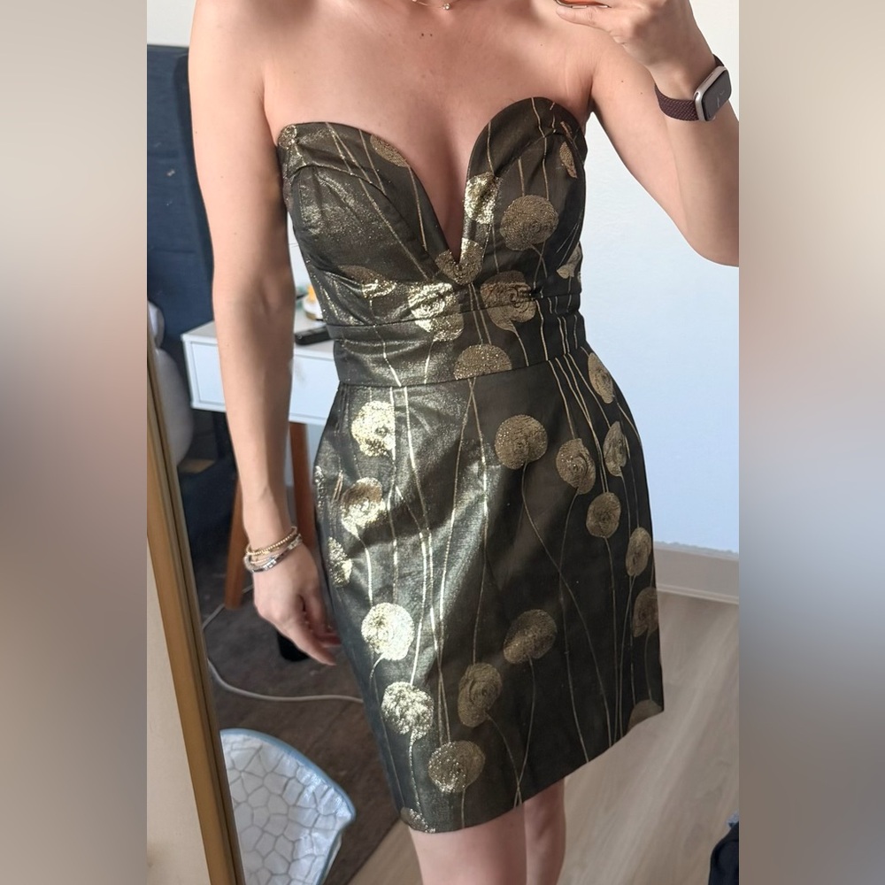 Ani Lee Strapless Gold and Green/gray Dress